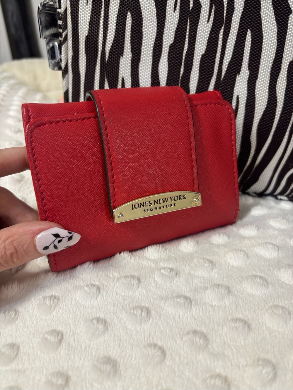 Jones New York Red Saffiano Leather Compact Wallet with Gold Plate